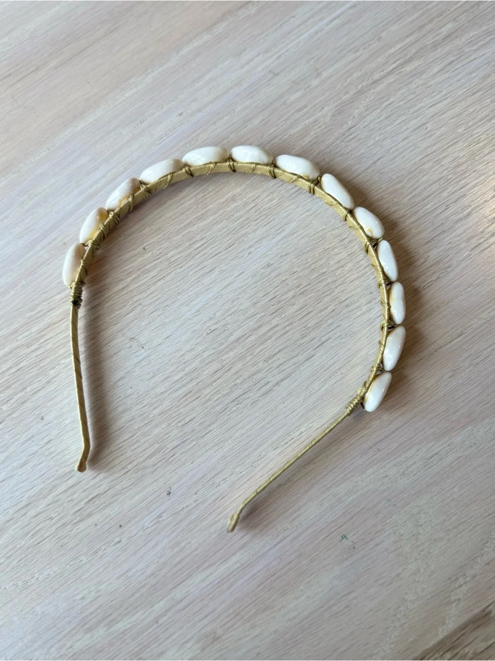 Gold Cowrie Shell Headband - White Shell Accent